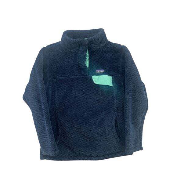 Patagonia Youth Synchilla Snap-T Fleece Pullover Navy Blue/mint Green Polartec - Picture 1 of 9